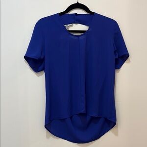 Daniel Rainn Blue Asymmetrical Short Sleeve Blouse